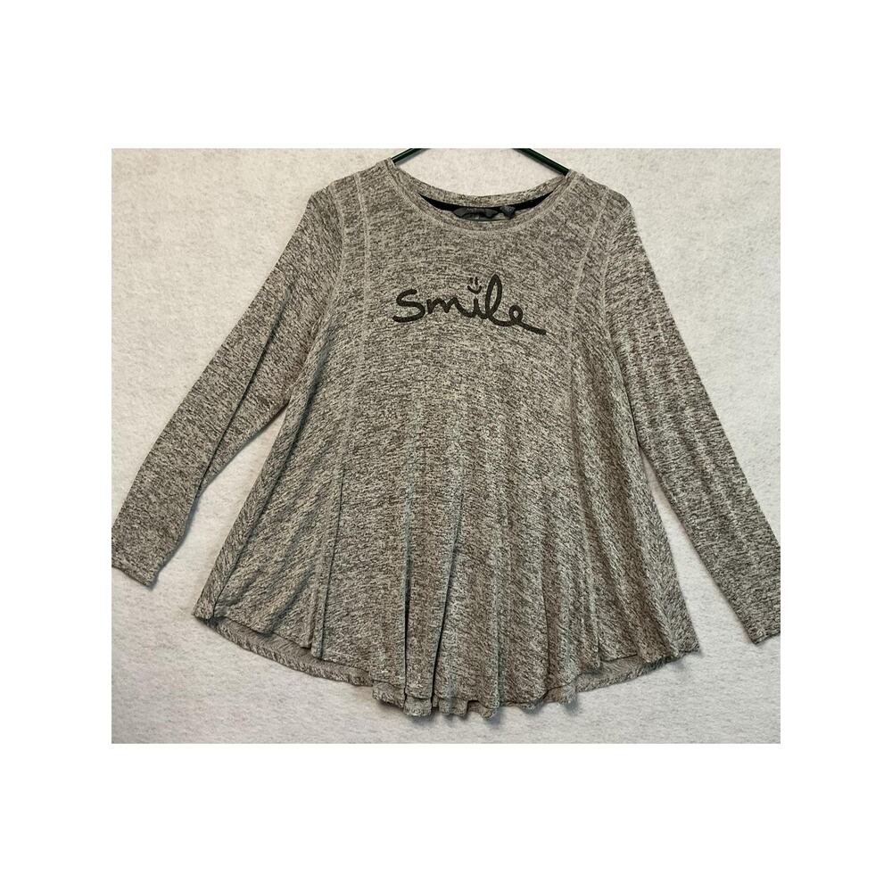 AnyBody Shirt Womens‎ XS Gray Heather Long Sleeve Smile Graphic Swing Tunic